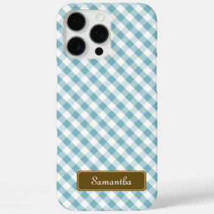 Coques iPhone 16 Pro Max Cute Pastel Blue En vichy Motif