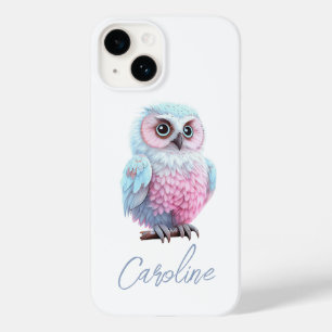Coque Pour iPhone 14 Cute Pastel Chouette à cartons rose et bleu