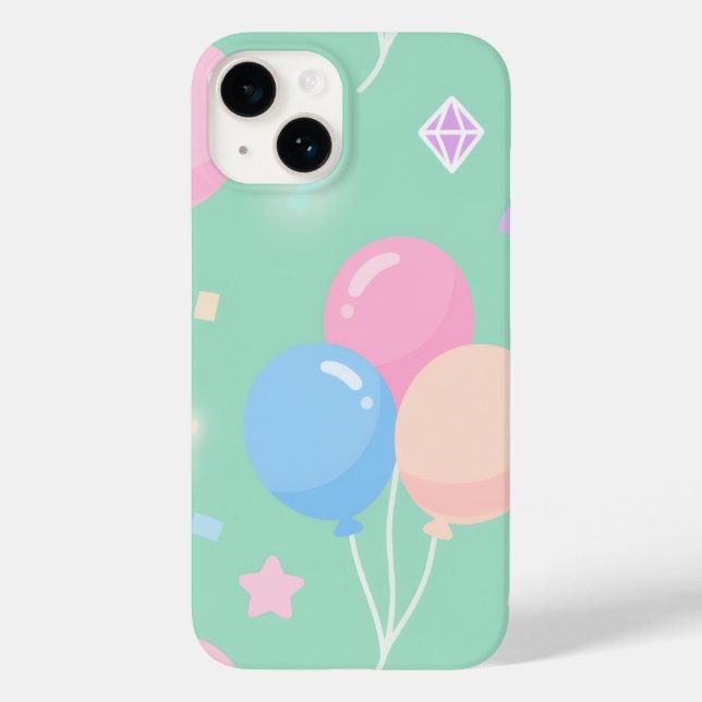 Coques Case-Mate iPhone Cute pastel green with balloons (Verso)