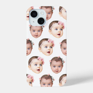 Coque Pour iPhone 15 Cute Personnalisé Baby Face 2 Photos Blanc