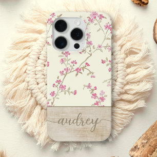 Coque iPhone 15 Pro Cute Personnalisé Bois Floral Script Monogramme No
