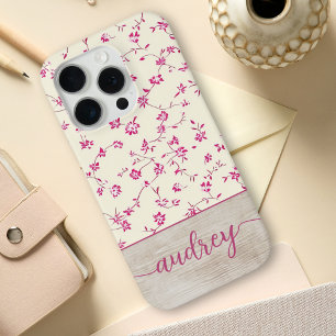 Coque iPhone 15 Pro Cute Personnalisé Bois Floral Script Monogramme No