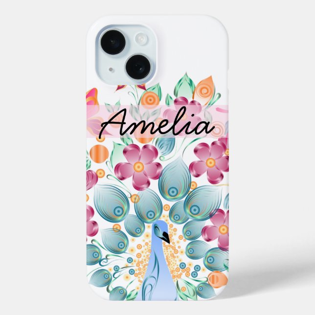 Coques Case-Mate iPhone Cute Personnalisé Peacock Floral (Verso)