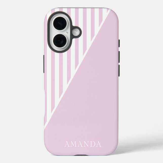 Coques Case-Mate iPhone Cute Pink Striped Personalized Name (Verso)