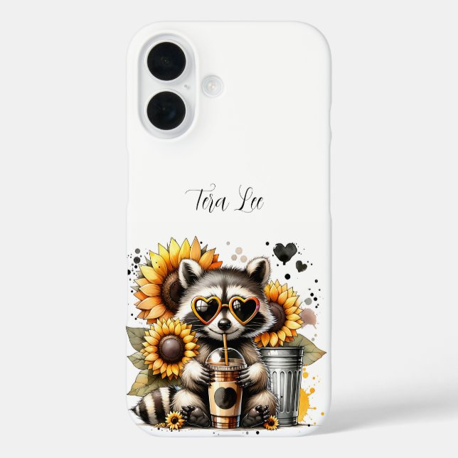 Coques Case-Mate iPhone Cute Raccoon et tournesols (Verso)