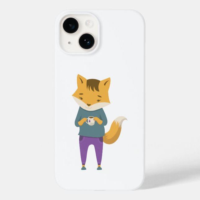 Coques Case-Mate iPhone Cute renard avec tasse de thé (Verso)