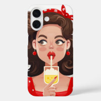 Cute Retro Girl Cocktail Téléphone Case
