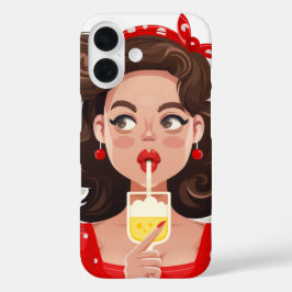 Coques iPhone 16 Cute Retro Girl Cocktail Téléphone Case