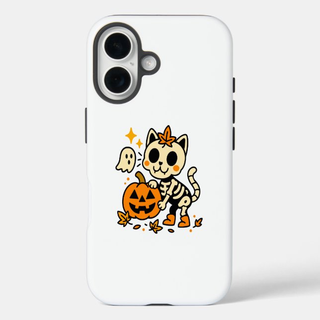 Coques Case-Mate iPhone Cute Skeleton Cat with Pumpkin  (Verso)