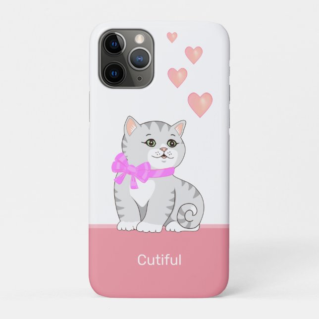Coques Case-Mate iPhone Cute Tabby Chat & Coeurs sur Rose & Blanc (Dos)