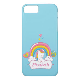 Coque iPhone 8/7 Cute Trendy Magic Unicorn Nom personnalisé bleu