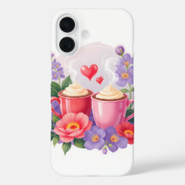 Coques iPhone 16 Cute Valentine Cocoa Mugs with Flowers & Hearts