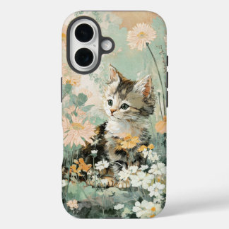 Coques iPhone 16 Cute Vintage Kitten in Flowers Cottagecore iPhone