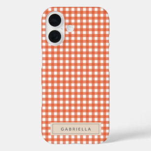 Coques iPhone 16 Cute Vintage orange En vichy Plaid Personnalisé
