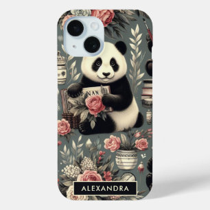 Coque Pour iPhone 15 Cute Vintage Panda Floral