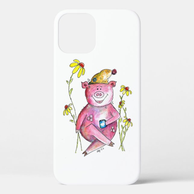 Coques Case-Mate iPhone Cute Whimsical Cochon Boire Café (Verso)