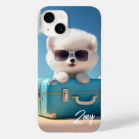 Cute White Dog Travel Suitcase Nom personnalisé