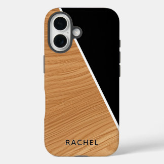 Coques iPhone 16 Cute Wood and Black Personalized 