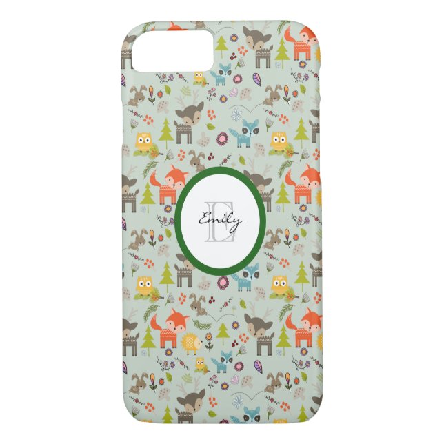 Coques Case-Mate iPhone Cute Woodland Créatures Animaux Motif & Monogramme (Dos)