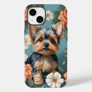 Coque Pour iPhone 14 Cute Yorkshire Terrier Puppy Floral