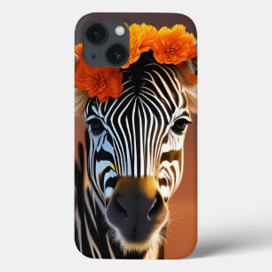 Case-Mate iPhone Case Cute Zebra portant des fleurs orange