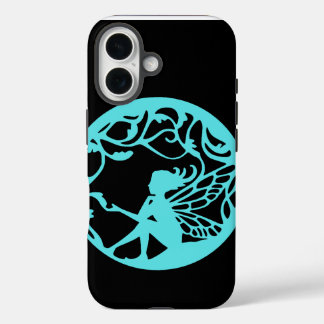 Coques iPhone 16 Cyan Fairy sur Black Arrière - plan