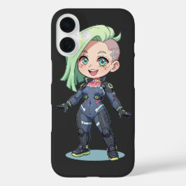 Coques iPhone 16 Cyberpunk chibi Girl Green Hair