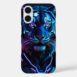 Coques iPhone 16 Cyberpunk Neon Tiger Avec Ville Futuriste