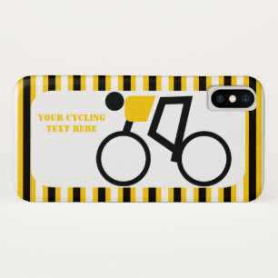 Coque iPhone X Cycliste à vélo, rayures jaunes noires