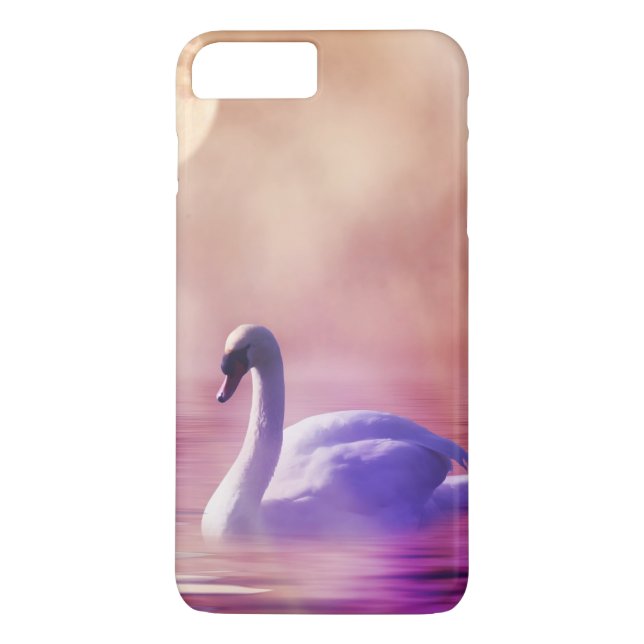 Coques Case-Mate iPhone Cygne blanc flottant sur un lac brumeux (Dos)