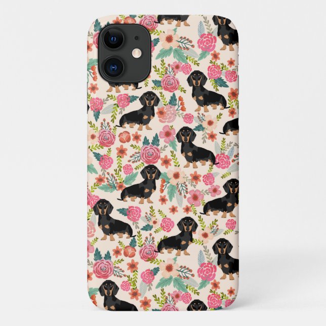 Coques Case-Mate iPhone Dachshund Florals chien noir et tan (Dos)