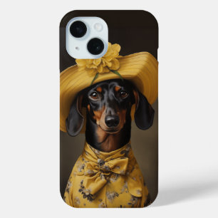 Coque Pour iPhone 15 Dachshund sophistiqué en jaune