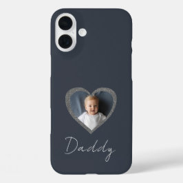 Coques iPhone 16 Plus Daddy Grey Heart Première Fête des pères Photo Col
