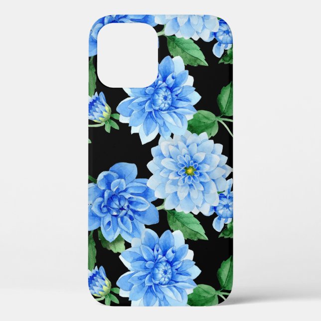 Coques Case-Mate iPhone Dahlia Bleu Sur Noir (Verso)