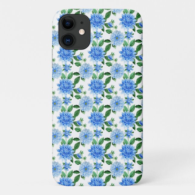 Coques Case-Mate iPhone dahlias bleu sur blanc (Dos)