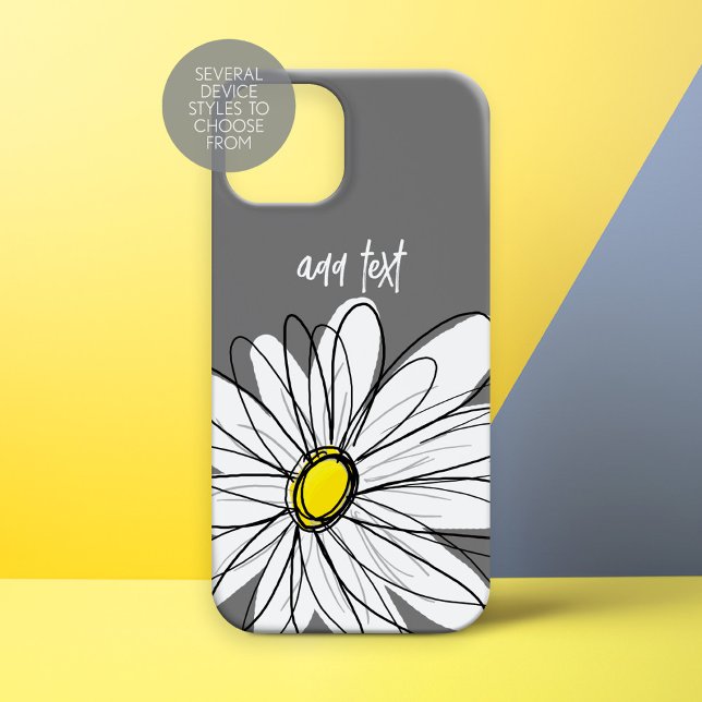 Coques Case-Mate iPhone Daisy tendance avec gris et jaune (Whimsical Daisy Personalized Phone Case)