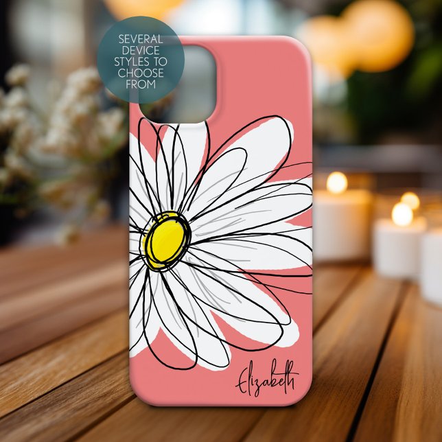 Coques Case-Mate iPhone Daisy tendance Floral et Whimsical Nom personnalis (Personalized Phone Case with Whimsical Daisy and Custom Name)