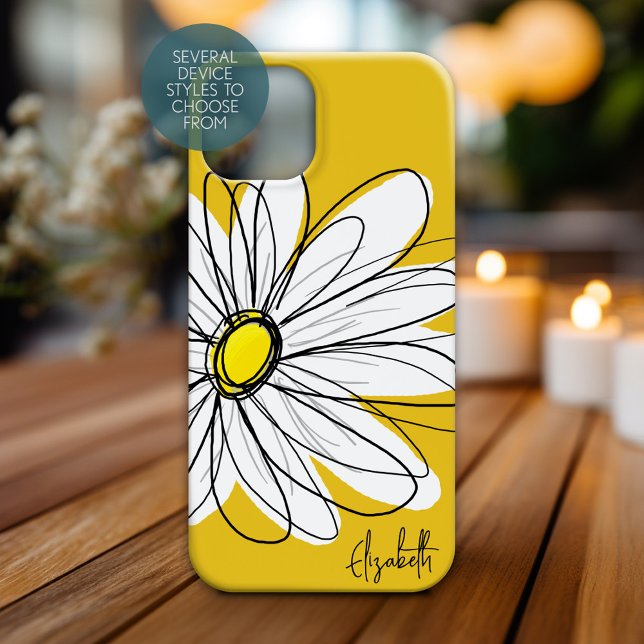 Coques Case-Mate iPhone Daisy tendance Floral Illustration Nom personnalis (Personalized Phone Case with Whimsical Daisy and Custom Name)