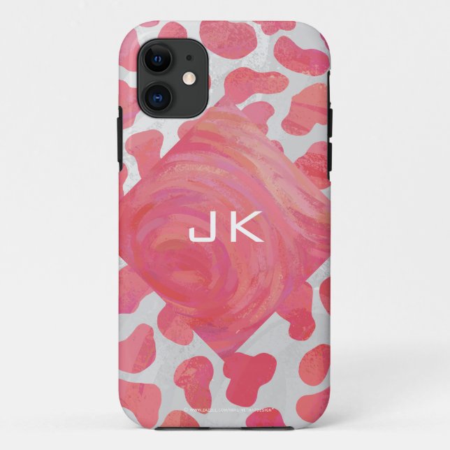 Coques Case-Mate iPhone Dalmatie rose et blanc avec monogramme (Dos)
