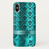 Damas Bleu Turquoise Avec Accent Métallique