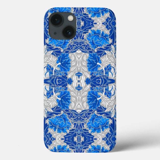 Coques Case-Mate iPhone Damas florales, Sapphire bleu et gris (Verso)