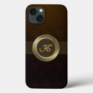 iPhone 13 Case Damas florales vintages/Cuir élégant/Métal or