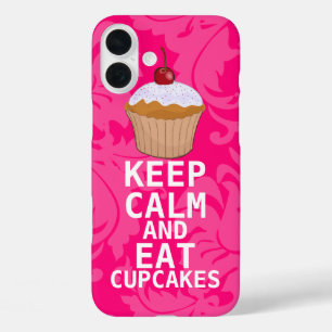 Coques iPhone 16 Plus Damas Rose Chaud GARDER CALME ET Manger Cupcakes