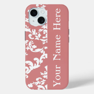 Coque Pour iPhone 15 Damas rose gras avec nom @ Emporiomoffa