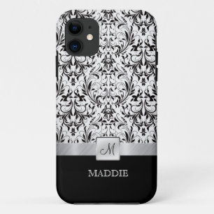 Coque Case-Mate Pour iPhone Damas Vintage noir et blanc avec monogramme