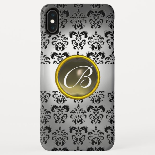 Coques Case-Mate iPhone DAMASK GEM MONOGRAM blanc noir gris (Dos)
