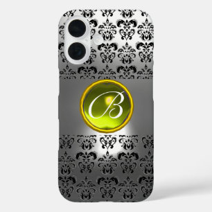 Coques iPhone 16 DAMASK GEM MONOGRAM cristal blanc jaune