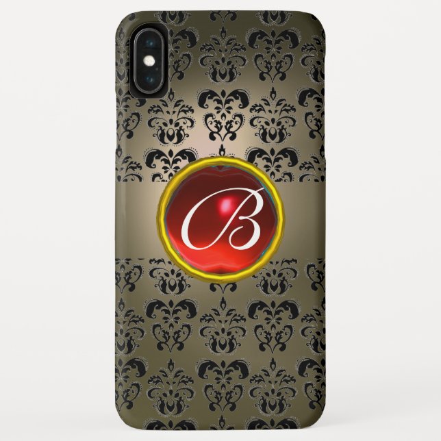 Coques Case-Mate iPhone DAMASK GEM MONOGRAM gris noir rouge (Dos)