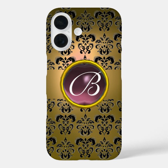 Coques Case-Mate iPhone DAMASK GEM MONOGRAM jaune violet noir (Verso)