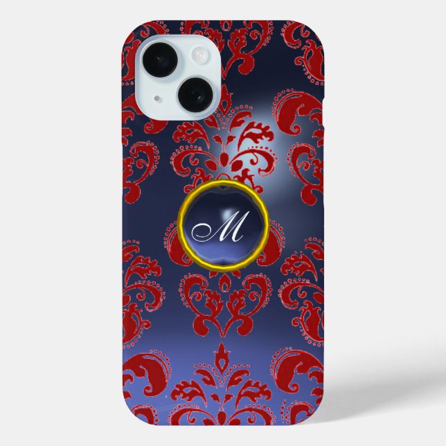 Coques Case-Mate iPhone DAMASK GEM MONOGRAM rouge violet foncé (Verso)